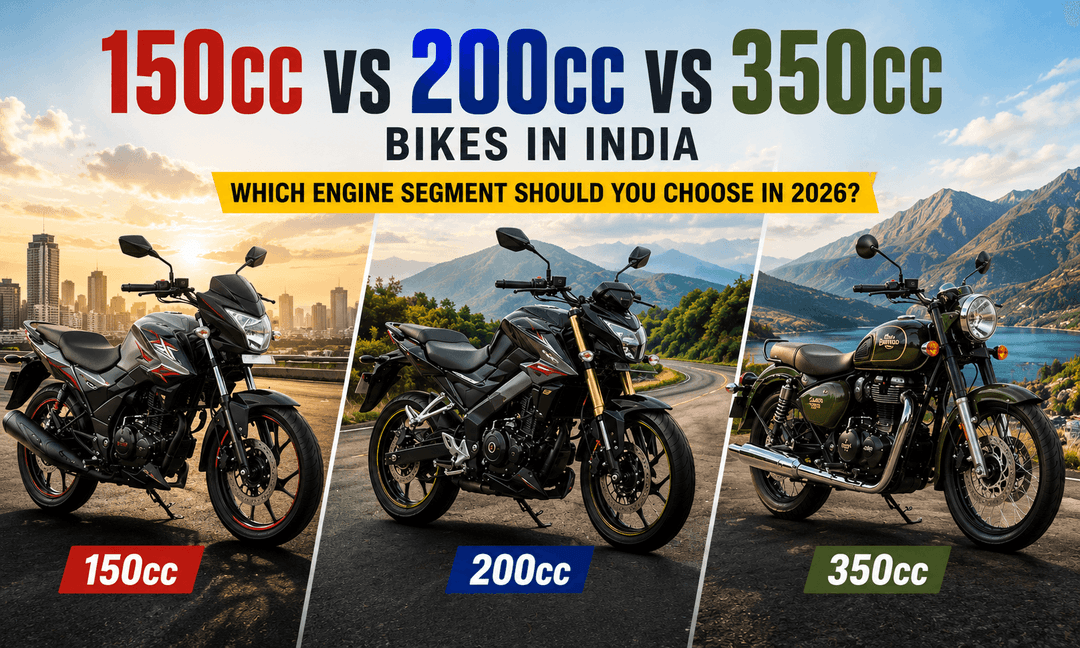 150cc vs 200cc vs 350cc Bikes in India: Which Engine Segment Should You Choose in 2026? कम फ़्यूल खपत वाली रोज़ाना इस्तेमाल की जाने वाली बाइक से लेकर लंबी दूरी के सफ़र के लिए बेहतरीन बाइक तक, यहाँ 150cc, 200cc और 350cc मोटरसाइकिल सेगमेंट की डिटेल्ड तुलना दी गई है, ताकि आप 2026 में सही बाइक चुन सकें.