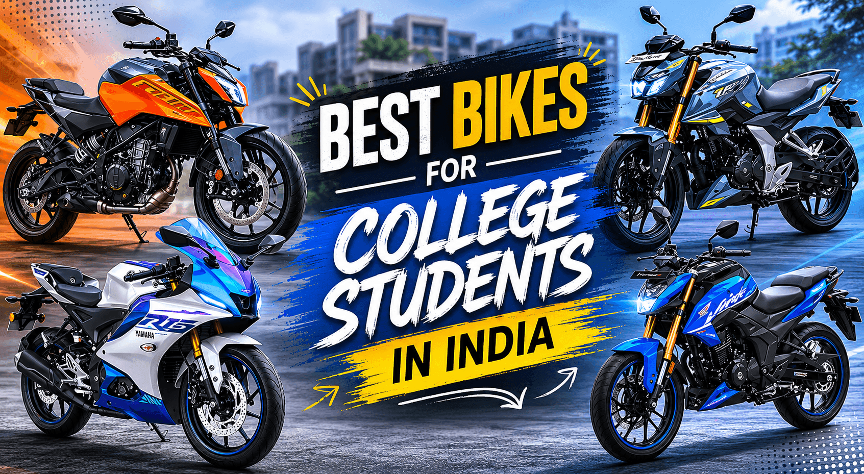ये हैं भारत में कॉलेज स्टूडेंट्स के लिए सबसे अच्छी मोटरसाइकिलें स्टाइलिश कम्यूटर बाइक से लेकर शानदार परफॉर्मेंस वाली मशीनों तक, हमने भारत में कॉलेज स्टूडेंट्स के लिए कुछ बेहतरीन मोटरसाइकिलों की लिस्ट बनाई है.