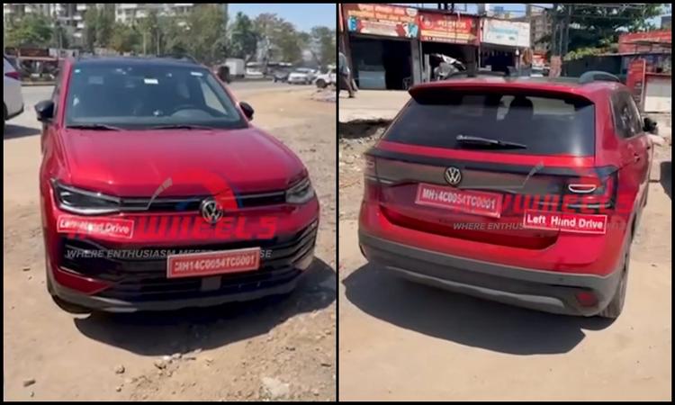 Volkswagen Taigun Facelift Spotted Undisguised Ahead Of April 9 Launch टाइगुन फेसलिफ्ट का डिजाइन बड़े आकार की टिगुआन और टैरॉन एसयूवी से प्रेरित है.