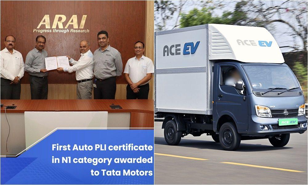 Tata Motors Gets India’s First Auto PLI Certificate In 4W Goods Category For Ace EV ऑटोमोटिव रिसर्च एसोसिएशन ऑफ इंडिया (एआरएआई) ने टाटा मोटर्स को ऑल-इलेक्ट्रिक ऐस ईवी के लिए प्रमाणपत्र दिया.