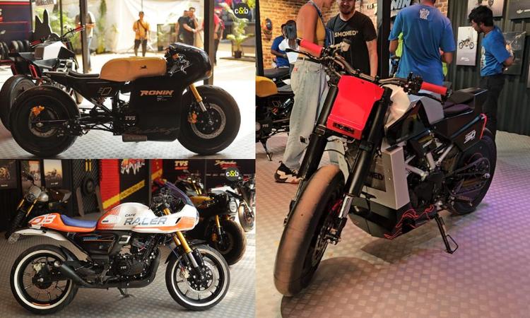 TVS Ronin, RTR 310-Based Custom Motorcycles Unveiled At MotoSoul 2024 टीवीएस ने मोटोसोल 2024 में अपनी कस्टम-निर्मित, अद्वितीय मोटरसाइकिलों की एक सीरीज़ पेश की, जिसमें रोनिन मिज़ुनो, वोर्टेक्स 310 और रोनिन कैफे रेसर शामिल थे.