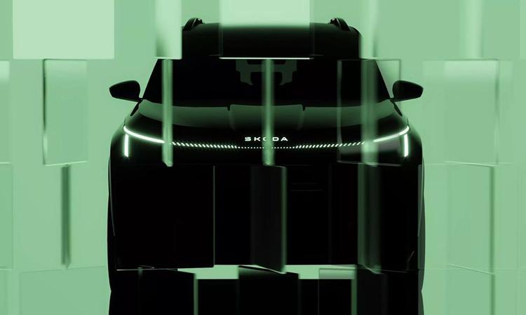 New Skoda Electric SUV Teased Ahead of March 15 Debut; Likely To Be The Elroq ऑल-इलेक्ट्रिक एसयूवी स्कोडा कारॉक की रिप्लेसमेंट होने की संभावना है.