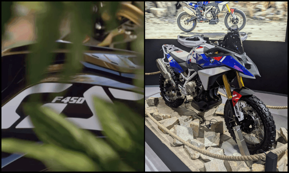EICMA 2025 में डेब्यू से पहले दिखी BMW F 450 GS की झलक टीज की गई मोटरसाइकिल काले रंग में है और इसमें एफ 450 के साथ एक बड़ा जीएस ग्राफिक है.