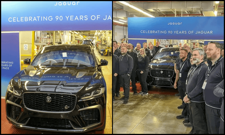 Final Jaguar F-Pace Rolls Of The Line: Production Ends जगुआर एफ-पेस ब्रांड की पेट्रोल-डीज़ल इंजन वाली कारों की सीरीज़ का अंत है, क्योंकि इसका अंतिम मॉडल प्रोडक्शन लाइन से बनकर आ रहा है.