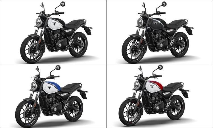 2025 Triumph Speed T4 Gets 4 New Colours  नए रंगों में शामिल हैं, जिसमें फैंटम ब्लैक / पर्ल मेटैलिक व्हाइट, फैंटम ब्लैक / स्टॉर्म ग्रे, लावा रेड ग्लॉस / पर्ल मेटैलिक व्हाइट और कैस्पियन ब्लू / पर्ल मेटैलिक व्हाइट शामिल हैं.