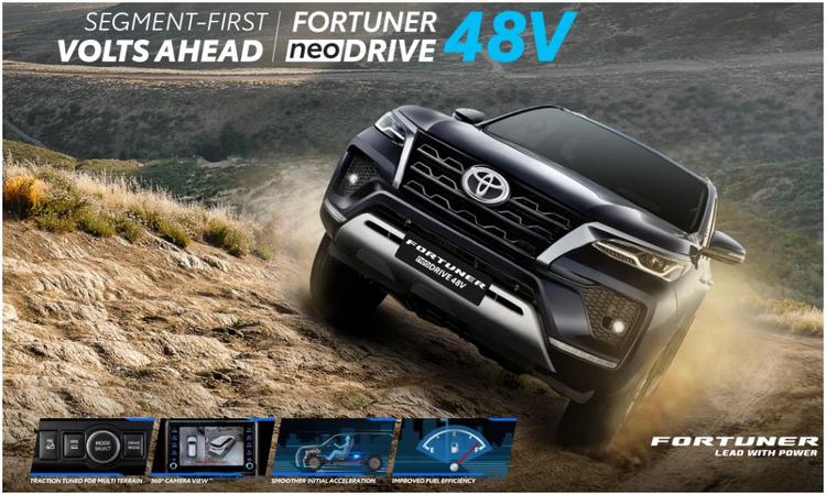 Toyota Fortuner Neo Drive Mild-Hybrid Launched In India At Rs 44.72 Lakh एसयूवी के केवल 4x4 ऑटोमैटिक वैरिएंट के साथ उपलब्ध, फॉर्च्यूनर नियो ड्राइव - 48-वोल्ट माइल्ड-हाइब्रिड सिस्टम से लैस है, जो नियमित फॉर्च्यूनर डीजल की तुलना में रु.2 लाख महंगी है.