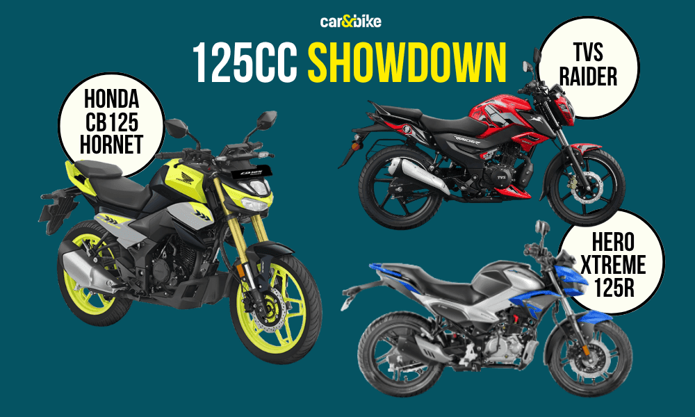 Honda CB125 Hornet vs Hero Xtreme 125R vs TVS Raider: Specifications Compared हमने स्पोर्टी 125 सीसी मोटरसाइकिल सेगमेंट में नये प्रतियोगी को कागज पर अपने मुख्य प्रतिद्वंद्वियों के साथ आमने-सामने रखा.