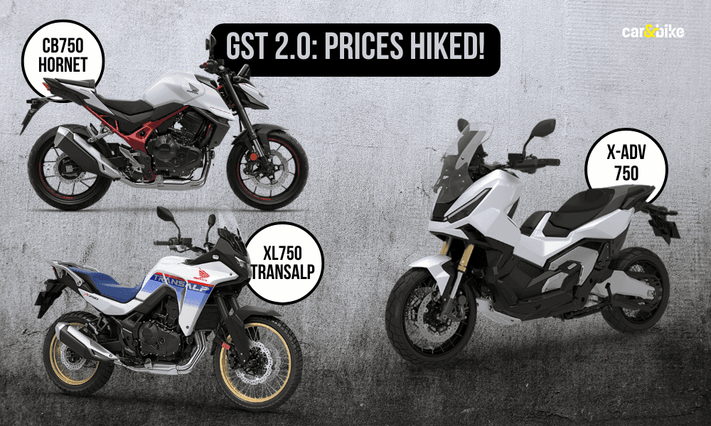 GST 2.0: Honda CB750 Hornet, XL750 Transalp, X-ADV 750 Prices Hiked By Up To Rs 88,000 X-ADV 750 की कीमत में सबसे अधिक बढ़ोतरी हुई है, उसके बाद XL750 ट्रांसल्प और CB750 हॉर्नेट का स्थान है.