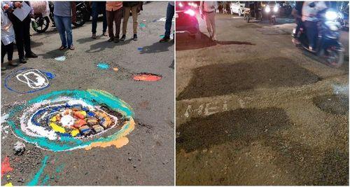 Residents Paint Potholes With Colours In Mumbai To Raise Awareness, Road Repaired Within 4 Hours वॉचडॉग फाउंडेशन के नेतृत्व में, नागरिक कार्यकर्ता समूह ने क्षतिग्रस्त सड़कों और बृहन्मुंबई नगर निगम (बीएमसी) के खिलाफ कार्रवाई की कमी को उजागर करने के लिए अंधेरी पूर्व में मरोल चर्च रोड पर गड्ढों को रंग दिया.